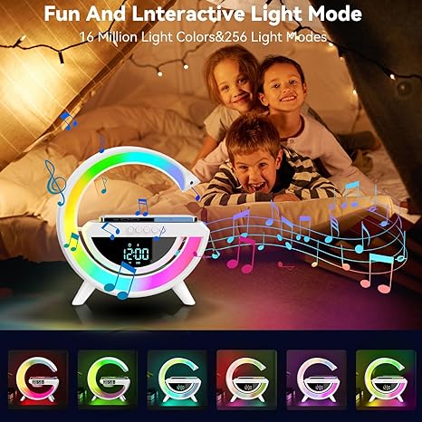 3 In 1 G Shaped Lamp, Speaker, Wireless Charger & Alarm Clock